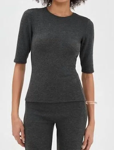 Leset Lauren Mid Sleeve Tee In Charcoal In Black