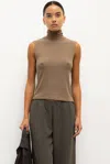 Leset Lauren Sleeveless Turtleneck In Brown