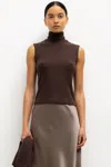 Leset Lauren Sleeveless Turtleneck In Brown
