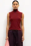 Leset Lauren Sleeveless Jersey Turtleneck Top In Red