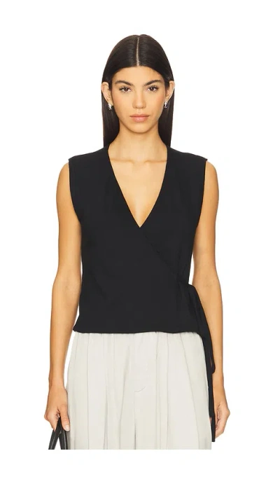 Leset Lauren Sleeveless Wrap Top In Black