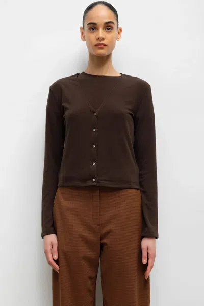 Leset Lauren V Neck Cardigan In Chocolate