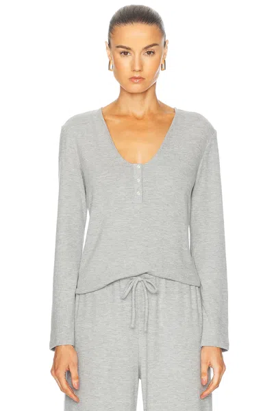 Leset Lauren V Neck Henley Top In Grey Melange