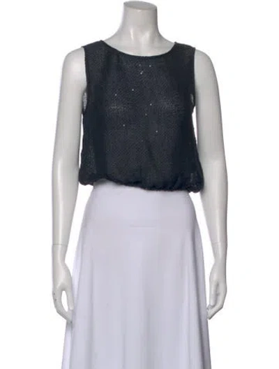 Pre-owned Leset Linen Crew Neck Crop Top In Green