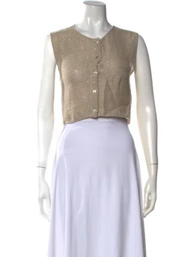 Pre-owned Leset Linen Crew Neck Crop Top In White