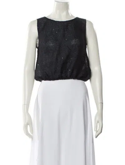 Pre-owned Leset Linen Crew Neck Top In Blue