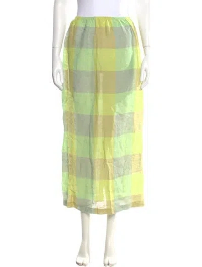 Pre-owned Leset Linen Midi Length Skirt In Green