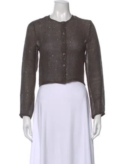 Pre-owned Leset Linen Patterned Button-up Top In Gray