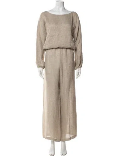 Pre-owned Leset Linen Patterned Pant Set In Neutral