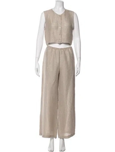 Pre-owned Leset Linen Patterned Pant Set In Neutral