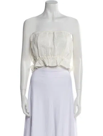 Pre-owned Leset Linen Strapless Crop Top W/ Tags In White