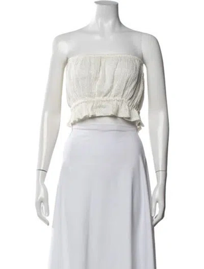 Pre-owned Leset Linen Strapless Crop Top In White