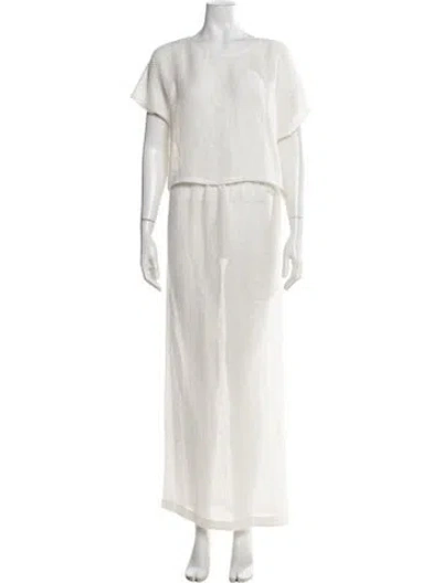 Pre-owned Leset Linen Tweed Pattern Skirt Set In White