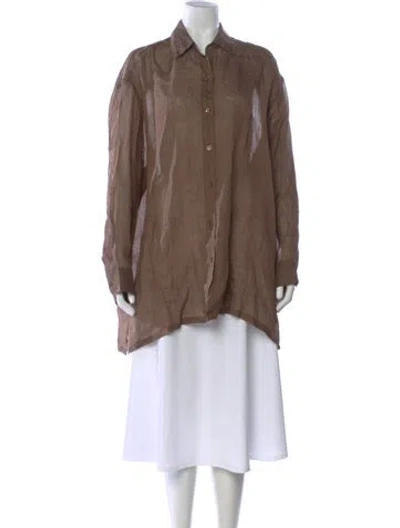 Pre-owned Leset Long Sleeve Button-up Top In Brown
