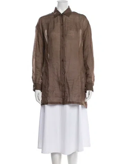 Pre-owned Leset Long Sleeve Button-up Top In Brown
