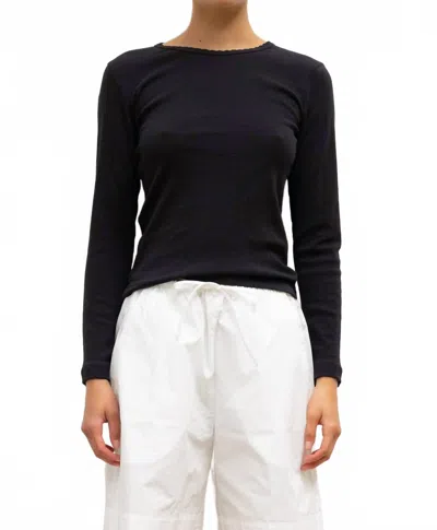 Leset Long Sleeve Pointelle Slim Fit Tee In Black