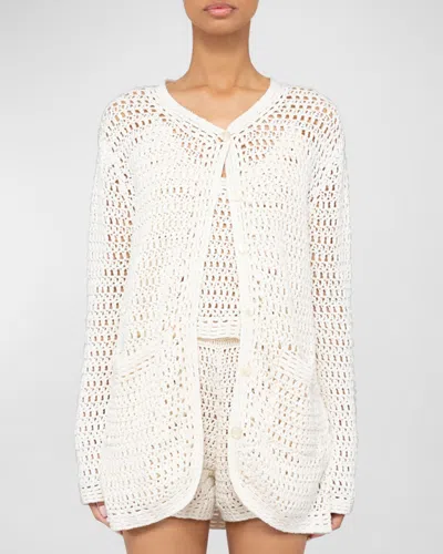 Leset Lucy Boxy Crochet Cardigan In Creme