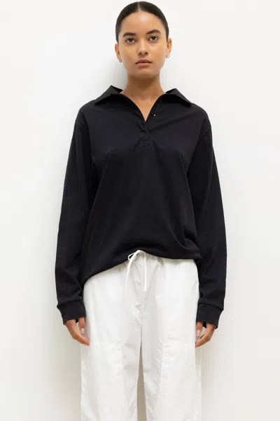 Leset Margo Long Sleeve Polo In Black