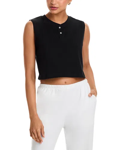 Leset Margo Sleeveless Cropped Henley Top In Black