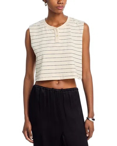 Leset Margo Sleeveless Cropped Henley Top In Natural/midnight Stripe