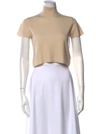 Pre-owned Leset Merino Wool Mock Neck Crop Top In Neutral