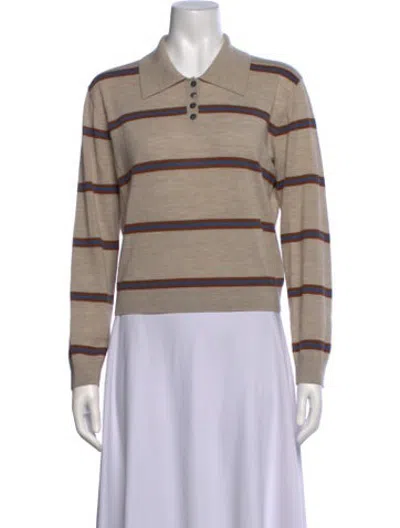 Pre-owned Leset Merino Wool Striped Polo In Neutrals