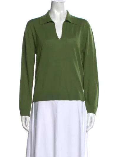 Pre-owned Leset Merino Wool V-neck Sweater In Green
