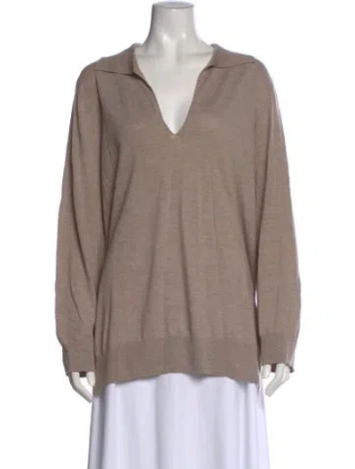 Pre-owned Leset Merino Wool V-neck Sweater In Neutral