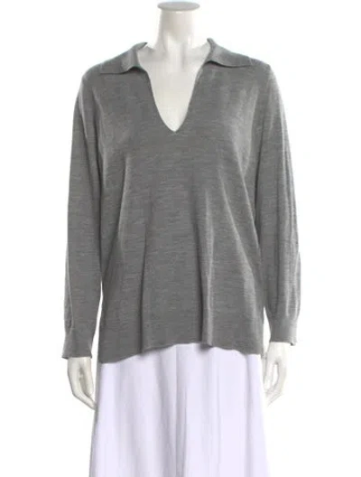 Pre-owned Leset Merino Wool V-neck Top In Gray