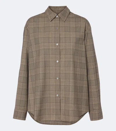 Leset Mia Checked Oversized Shirt In Brown