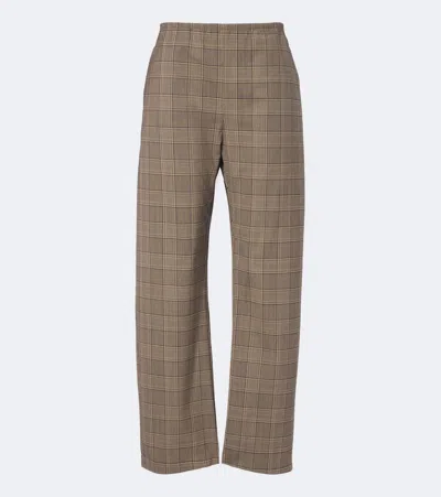 Leset Mia Checked Wide-leg Pants In Brown