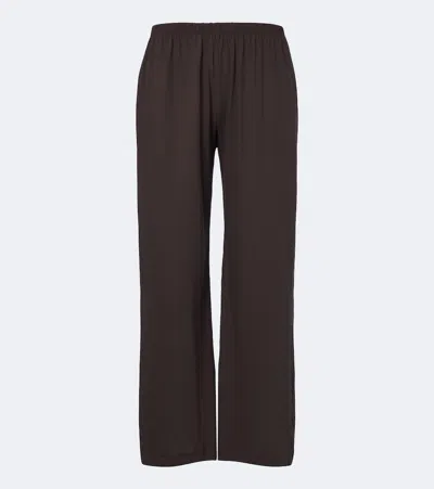 Leset Milo Cropped Cotton Wide-leg Pants In Brown