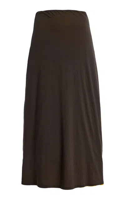 Leset Milo Reversible Cotton Midi Skirt In Brown
