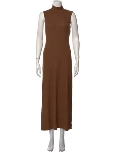 Pre-owned Leset Mock Neck Long Dress In Brown