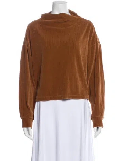 Pre-owned Leset Mock Neck Long Sleeve Crop Top In Brown
