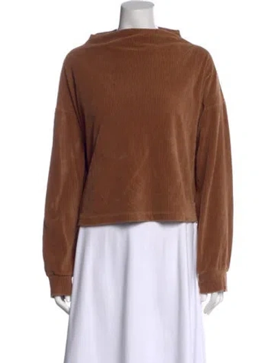 Pre-owned Leset Mock Neck Long Sleeve Crop Top In Brown