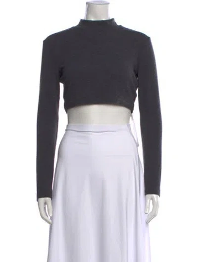 Pre-owned Leset Mock Neck Long Sleeve Crop Top In Grey