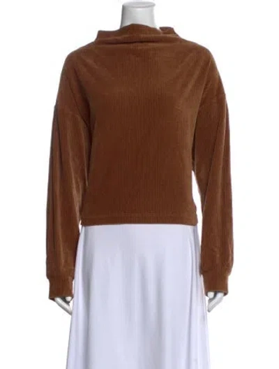 Pre-owned Leset Mock Neck Long Sleeve Top In Brown