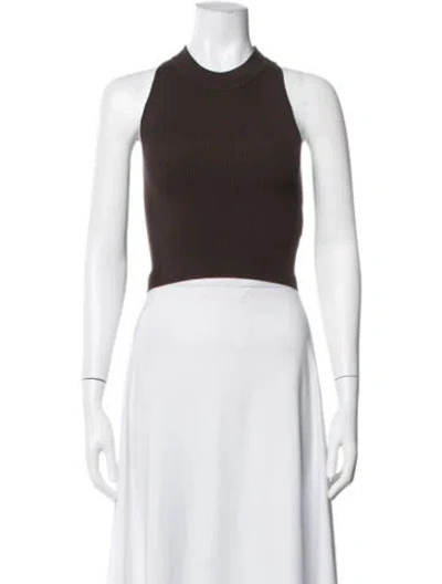 Pre-owned Leset Mock Neck Sleeveless Crop Top In Brown