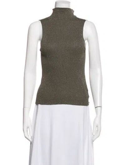 Pre-owned Leset Mock Neck Sleeveless Top In Green