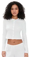 Leset Nando Button-up Crewneck Cardigan In White