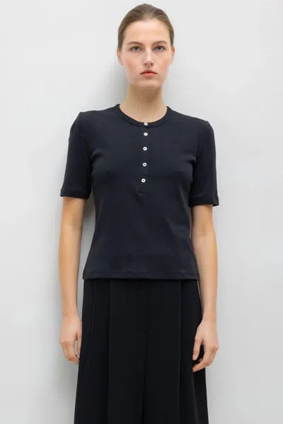 Leset Nando Short Sleeve Henley In Black