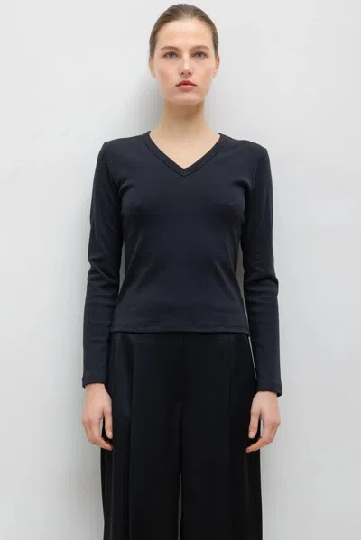 Leset Nando Slim Long Sleeve V Neck In Black