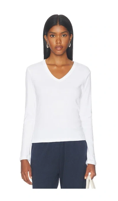 Leset Nando Slim Long Sleeve V Neck Top In White
