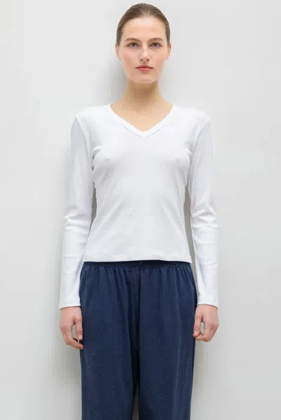 Leset Nando Slim Long Sleeve V Neck In White