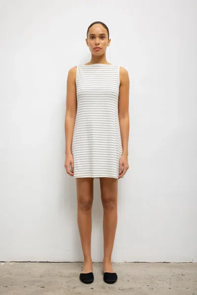 Leset Nando Stripe Boatneck Mini Dress In White