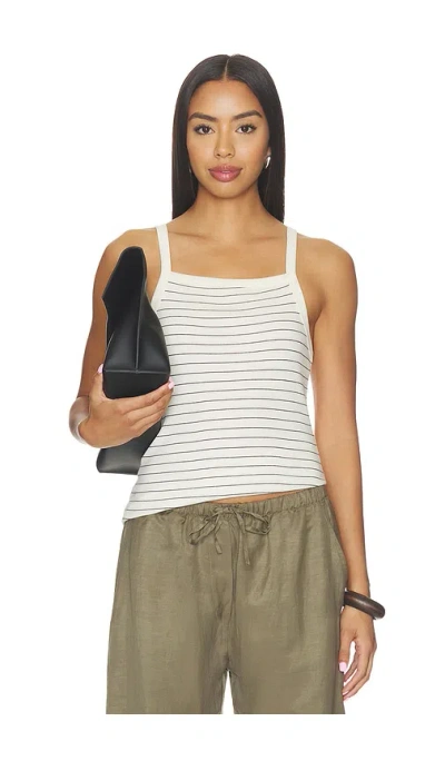 Leset Nando Stripe Square Neck Tank In Natural & Midnight Stripe