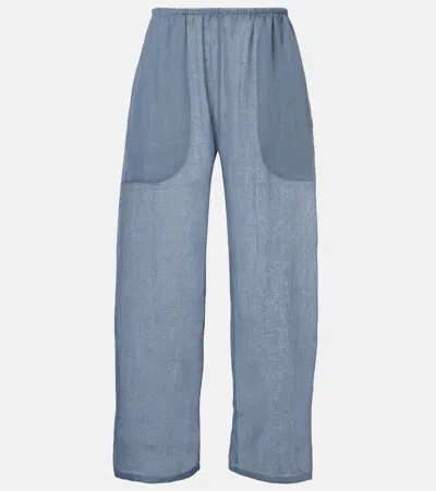 Leset Niko Cropped Wide-leg Ramie Pants In Blue