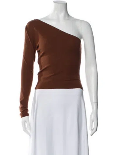 Pre-owned Leset One-shoulder Long Sleeve Top In Brown
