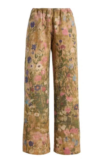 Leset Pam Floral Silk Jacquard Wide-leg Pants In Multi